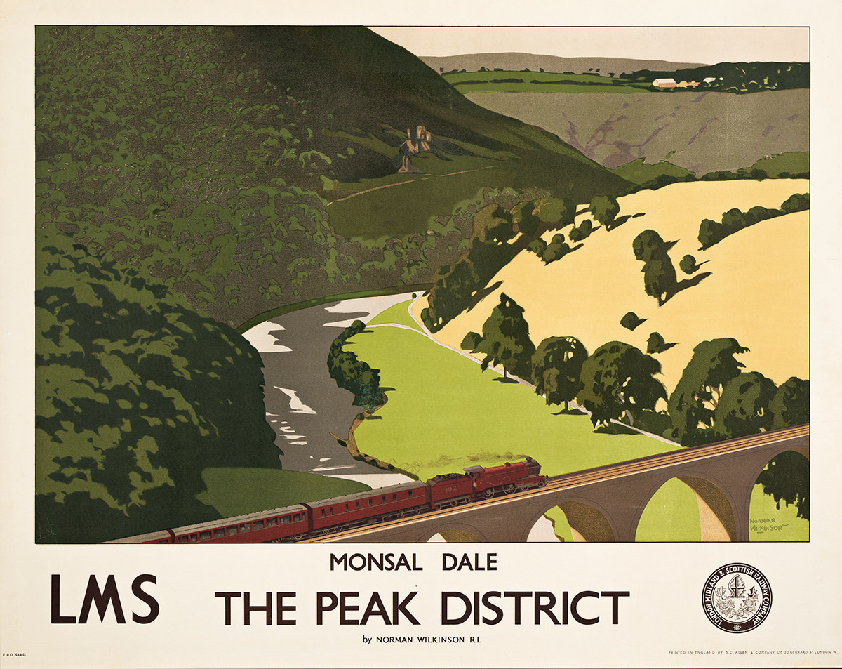 NORMAN WILKINSON (1882-1971).  MONSAL DALE / THE PEAK DISTRICT. Circa 1930s. 40x50¾ inches, 101½x129 cm. S.C. Allen, London.